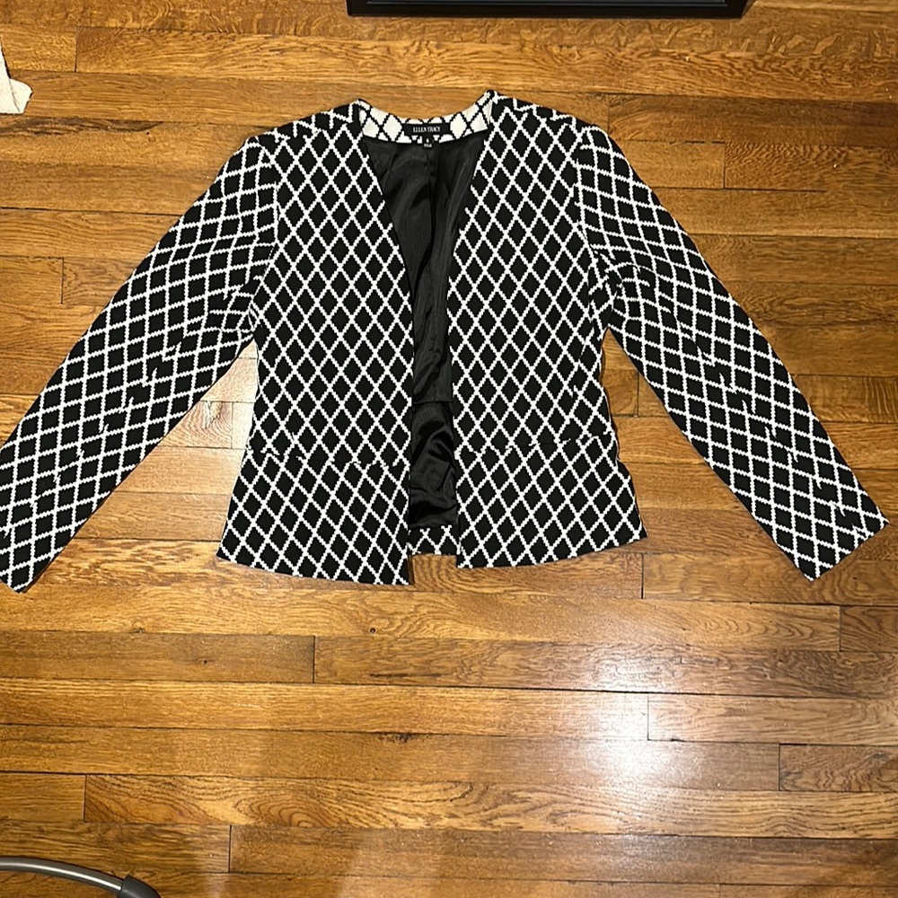 Ellen Tracy Black and White Pattern Blazer